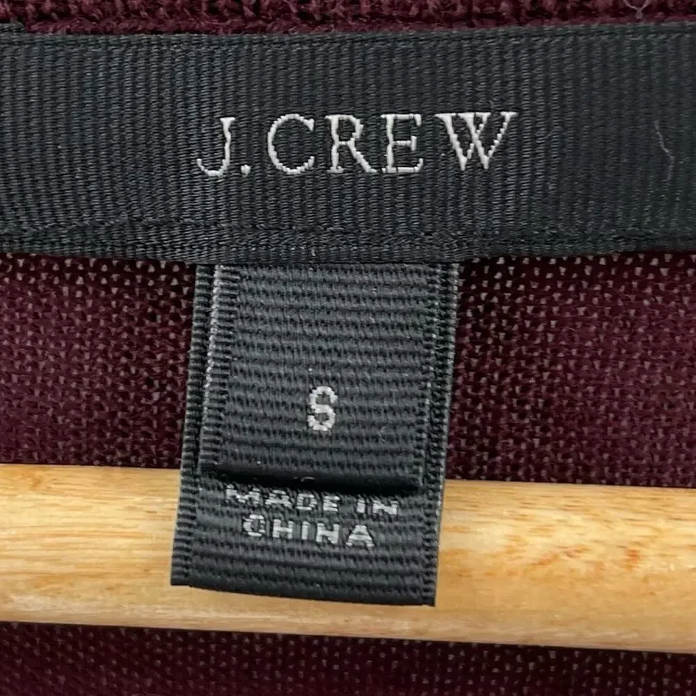 J. Crew Burgundy Wine Merino Wool V-Neck Sweater Ruffle Sleeve Size S